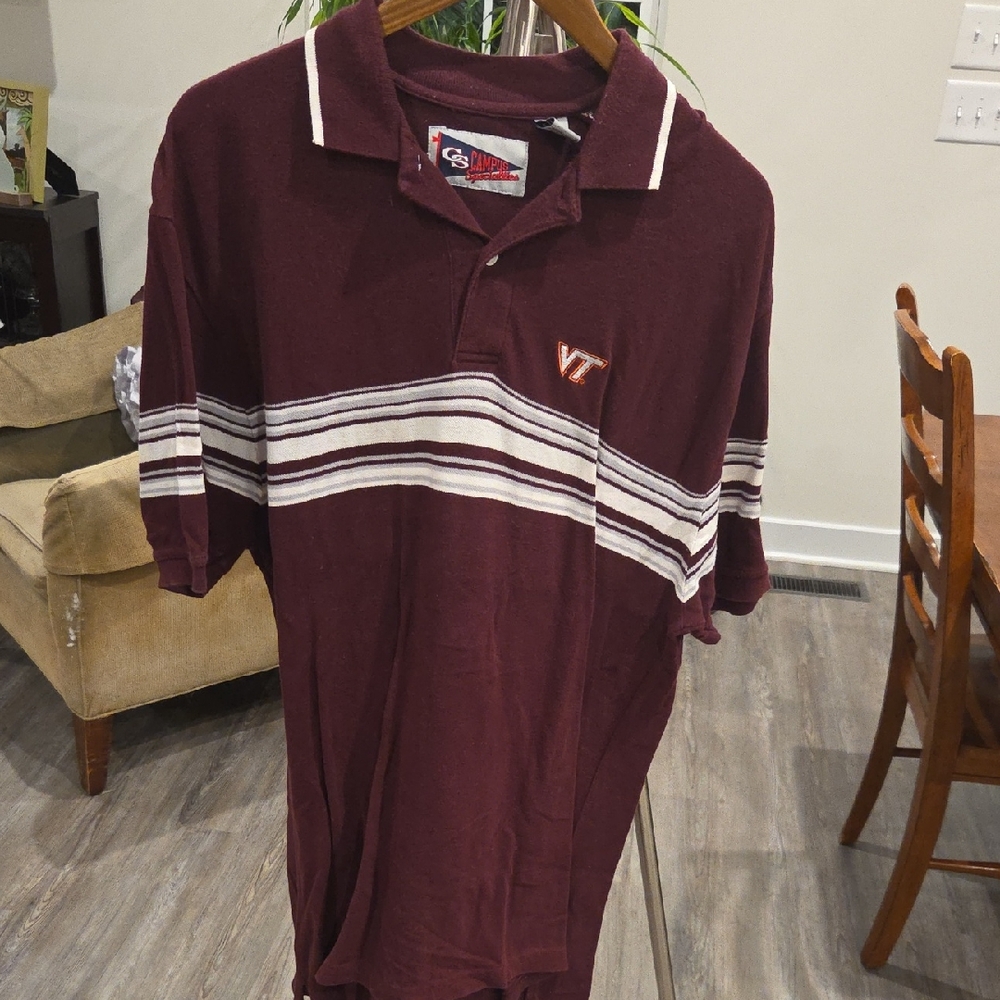 Men's Burgundy Polo Shirt with White Stripes